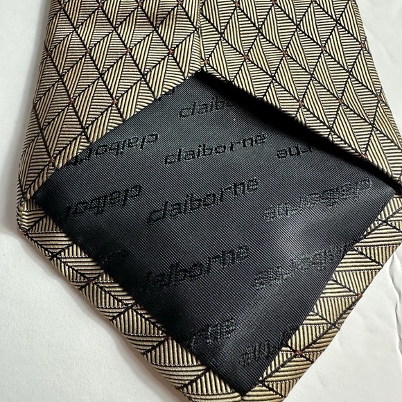 Saxony Collection Mens Tie Silk Necktie 58 Long Gold Brown Geometric Career Work - Picture 7 of 7